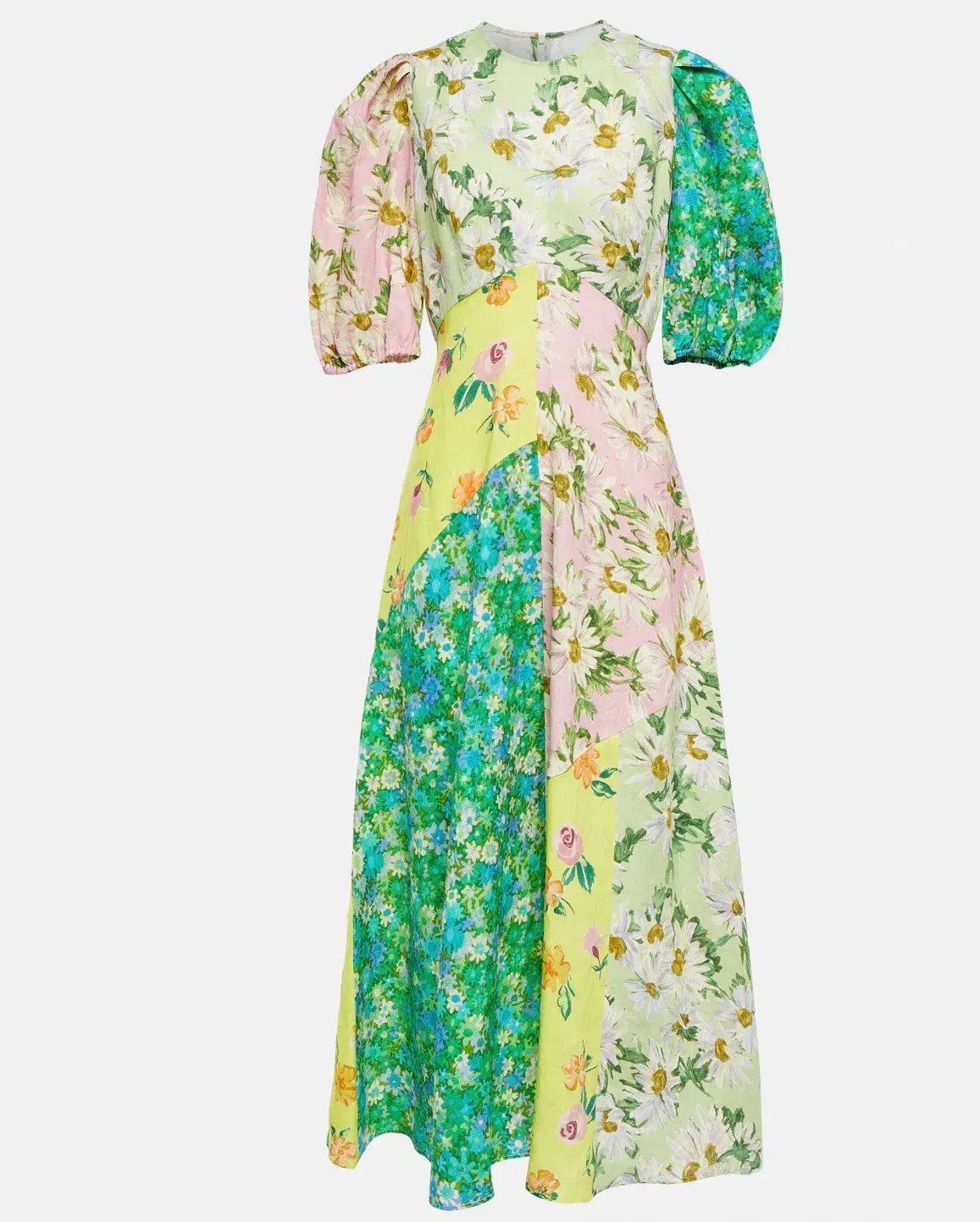Alemais Kenzie Patchwork Linen Midi Dress Multi Floral Size 10 photo 5