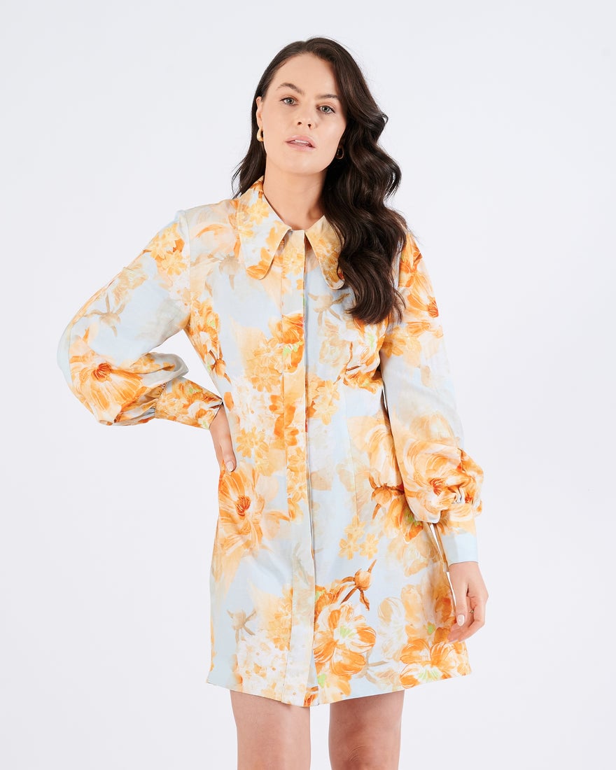 Leo Lin Luminous Linen Mini Dress - Camellia Print photo 3