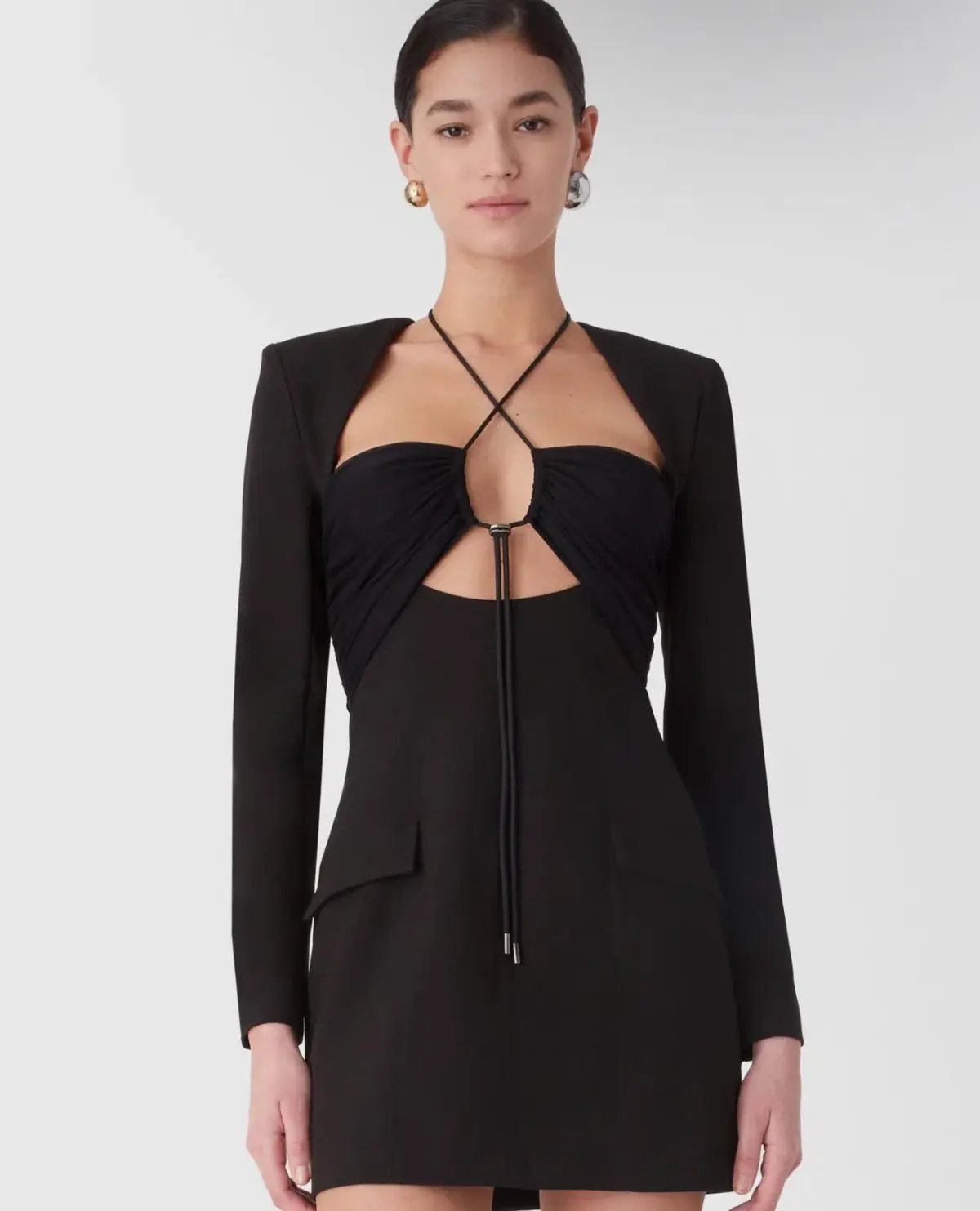 Misha Solange Mesh and Tailoring Mini Dress Black Size 10 photo 4