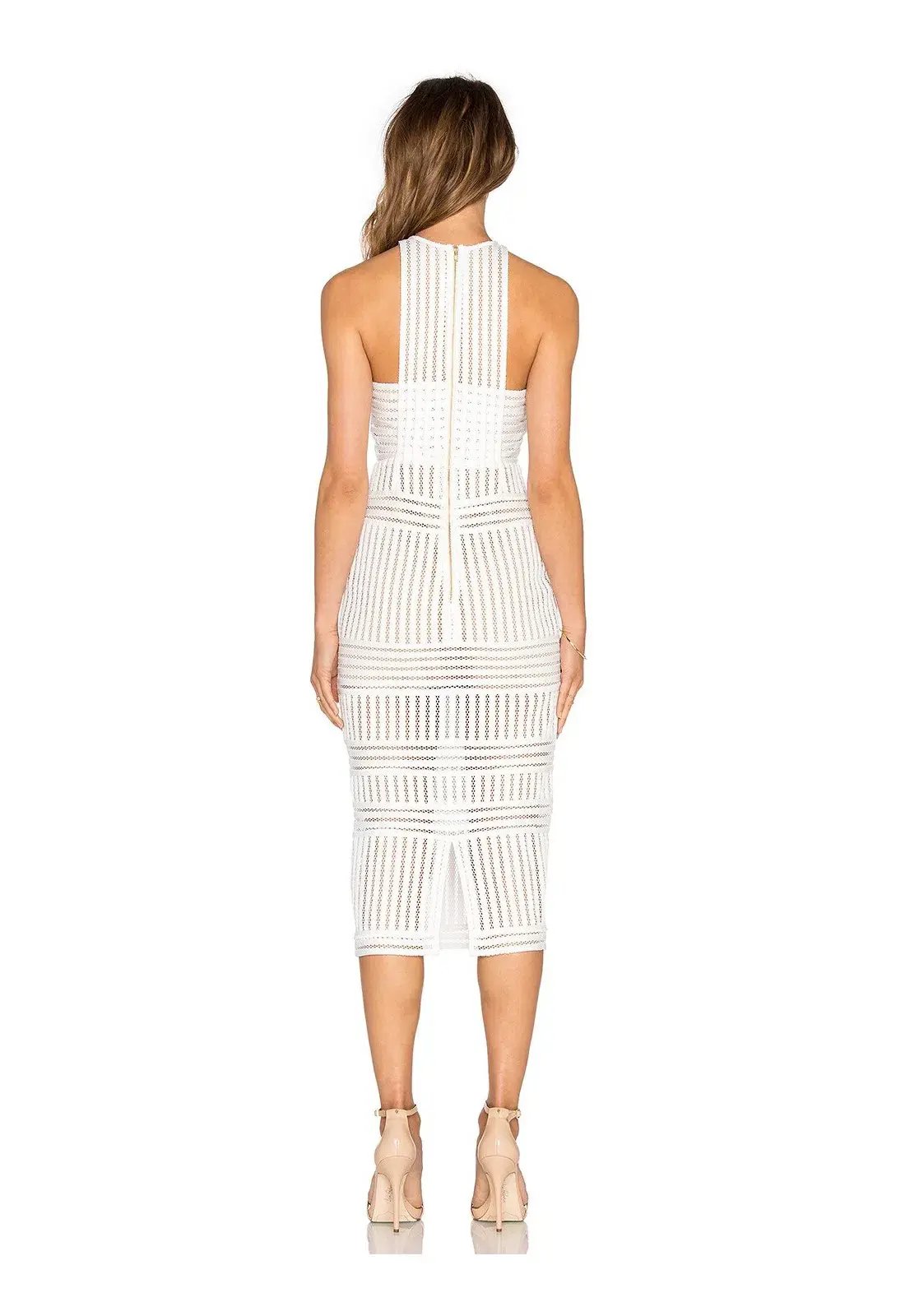 Self Portrait Stripe Mesh Column Dress White Size 8 photo 3