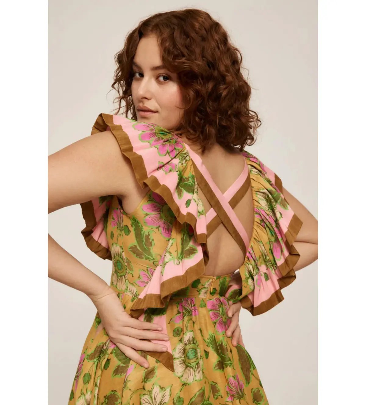 Alemais Winnie Ruffle Neck Midi Dress Floral Size 12 photo 3