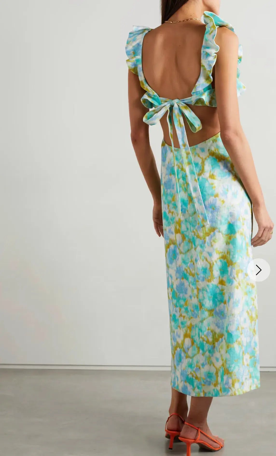 Zimmermann High Tide Open Back Fuffled Linen Midi Dress Aqua Blue Floral Print Size 2 / AU 12 photo 2