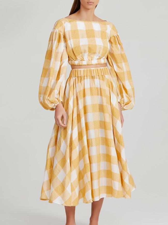 Acler Sutherland Top and Skirt Set Canary Check Size 12 photo 5