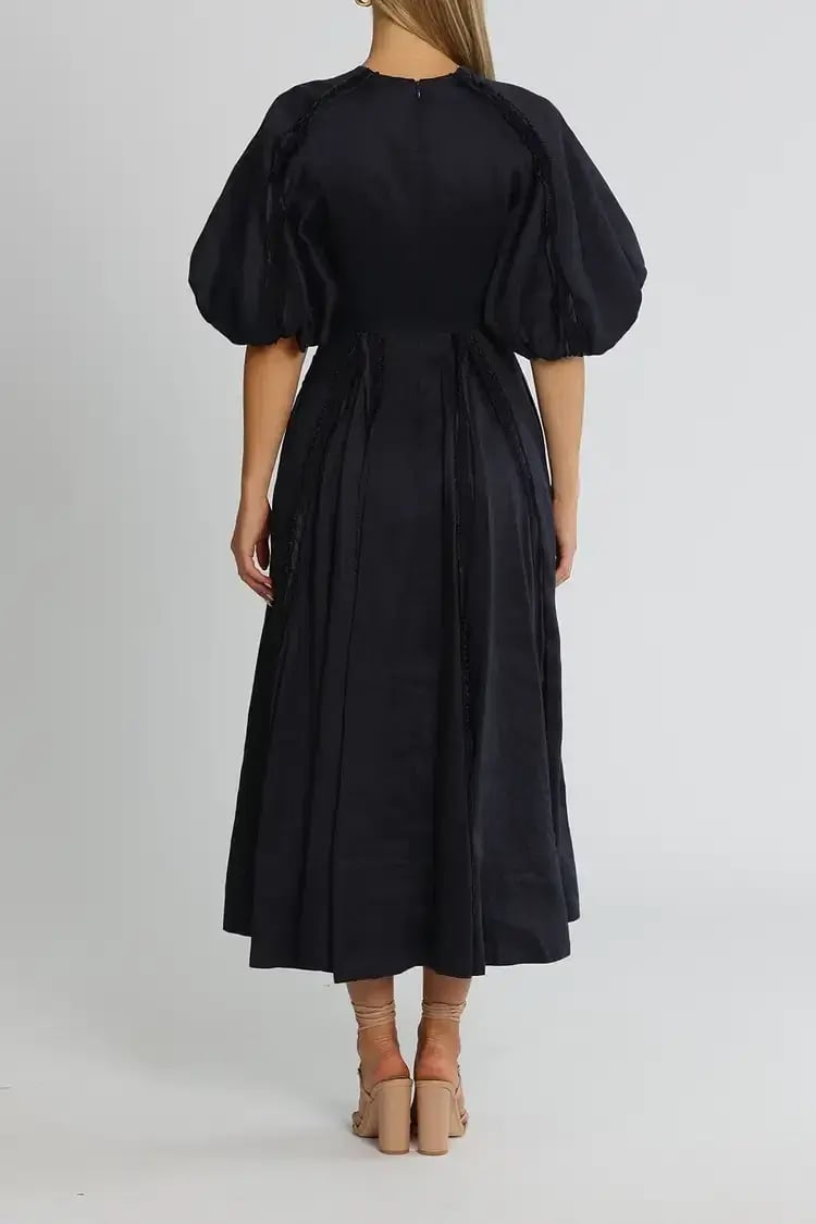 Aje Revitalise Puff Sleeve Midi Dress in Ink Size 6 photo 3