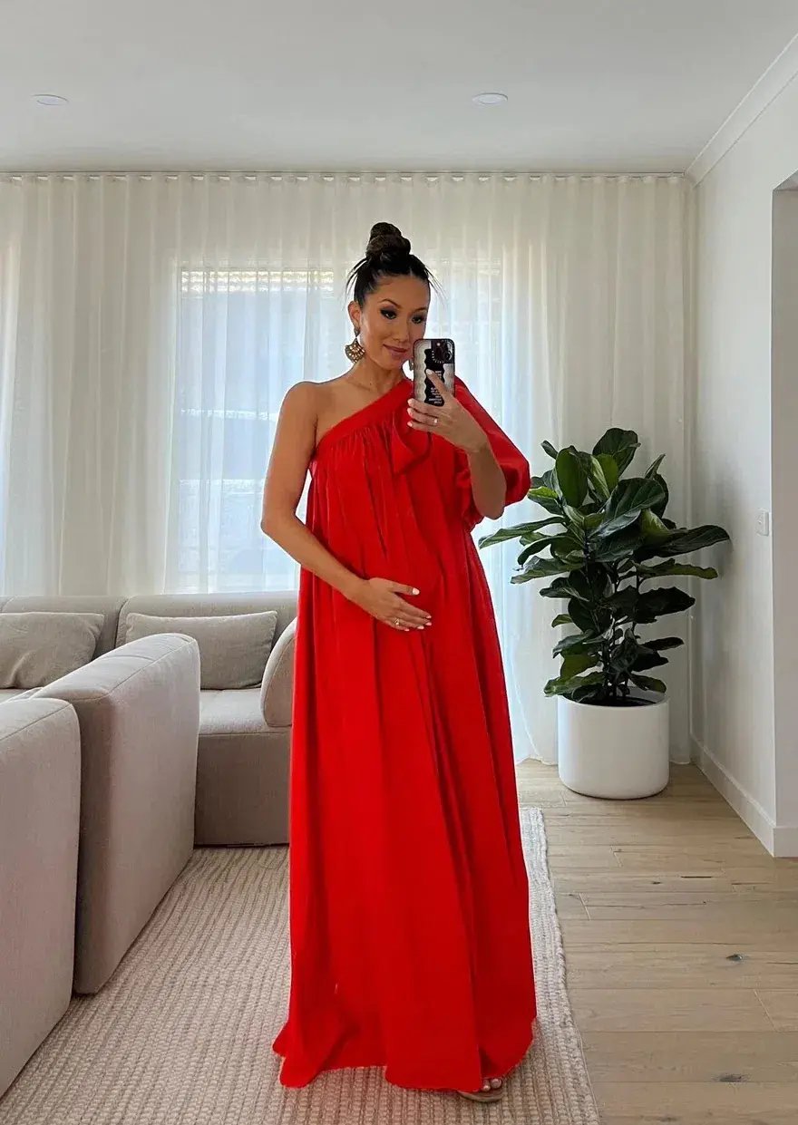 Oroton One Shoulder Bow Maxi Dress True Red 14 photo 8