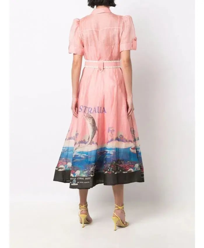 Zimmermann The Postcard Shirt Midi Dress Resort Coral Reef Print  Size 0/Au 8 photo 2