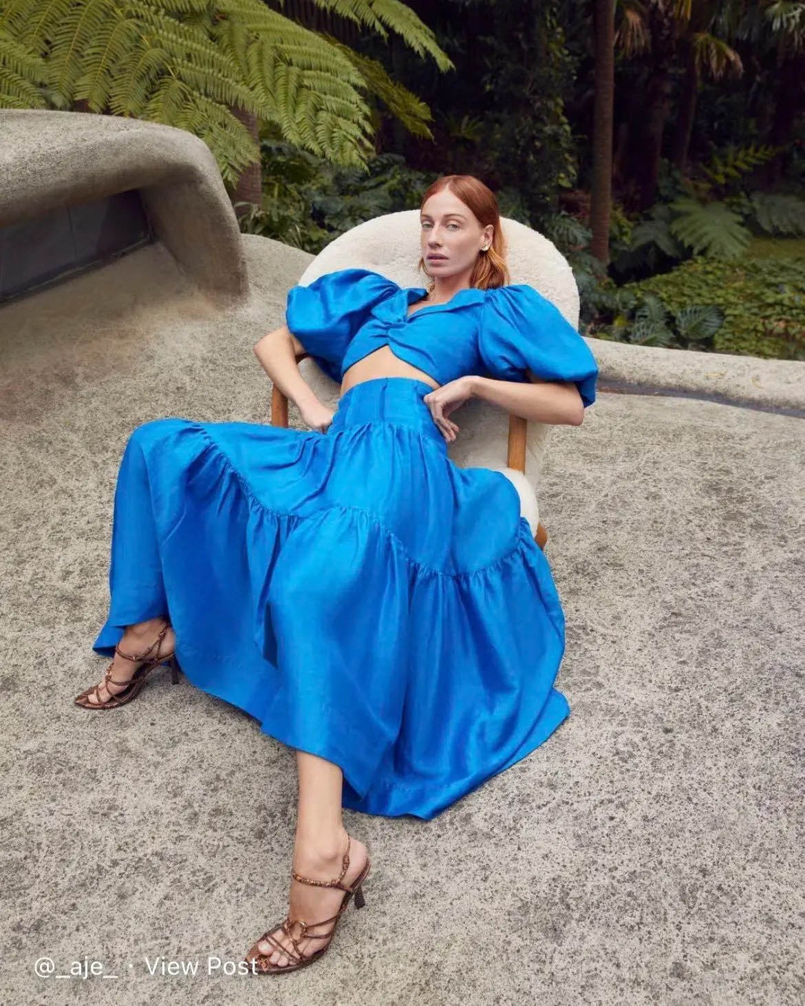 Aje Reverb Set Puff Sleeve Crop Top and Gathered Midi Skirt Set Blue Size 8 photo 6