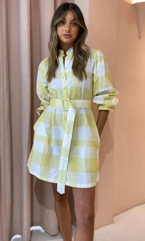 Ambra Maddalena Sammie Smock Dress in Lemon Checkers Print Size 8 photo 2