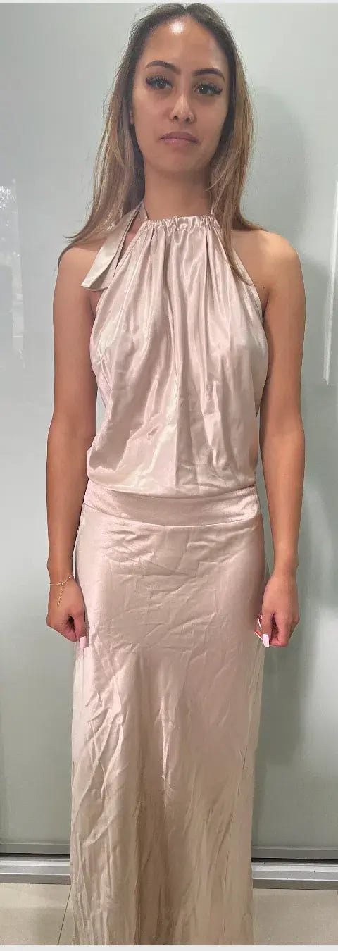 Sheike Satin Halter Maxi Dress Cream Size 6 photo 4