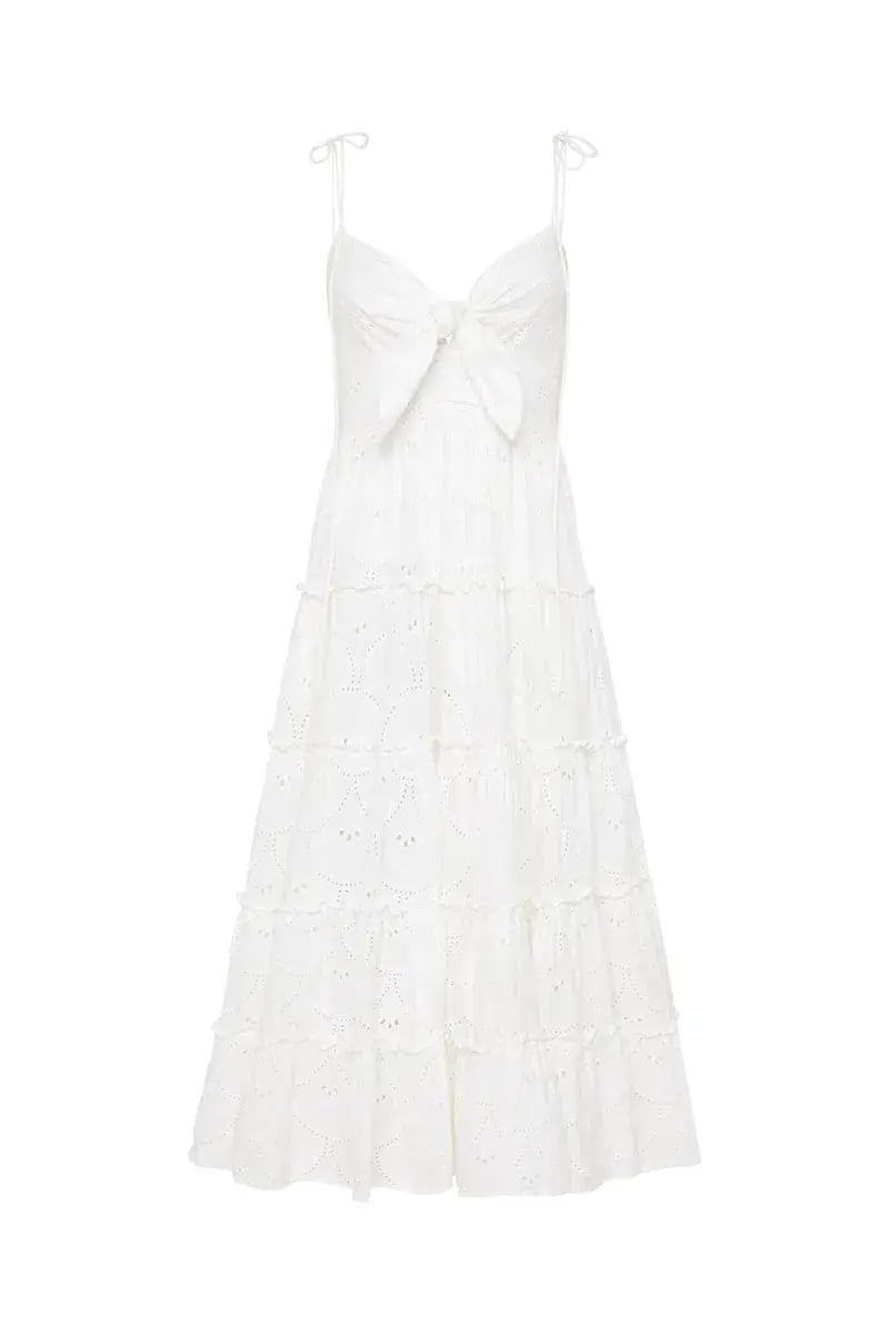 Palm Noosa James Midi Dress in White Linen Size 12 photo 5
