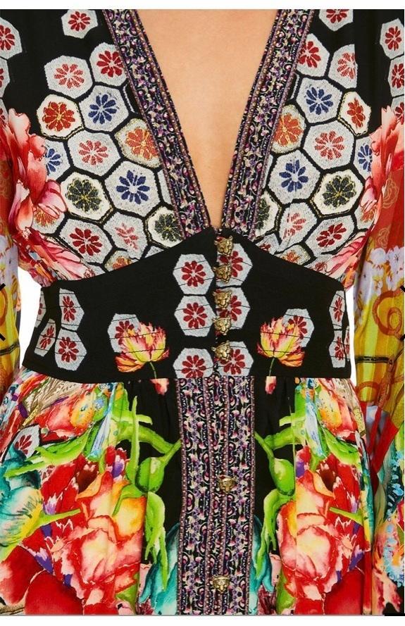 Camilla Painted Land Kimono Sleeve Dress with Shirring Detail Print Size 12 photo 7