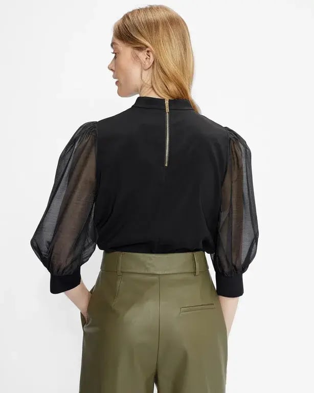 Ted Baker Micaeli Organza Volume Sleeve Top in Black Size 1 / AU 8 photo 4