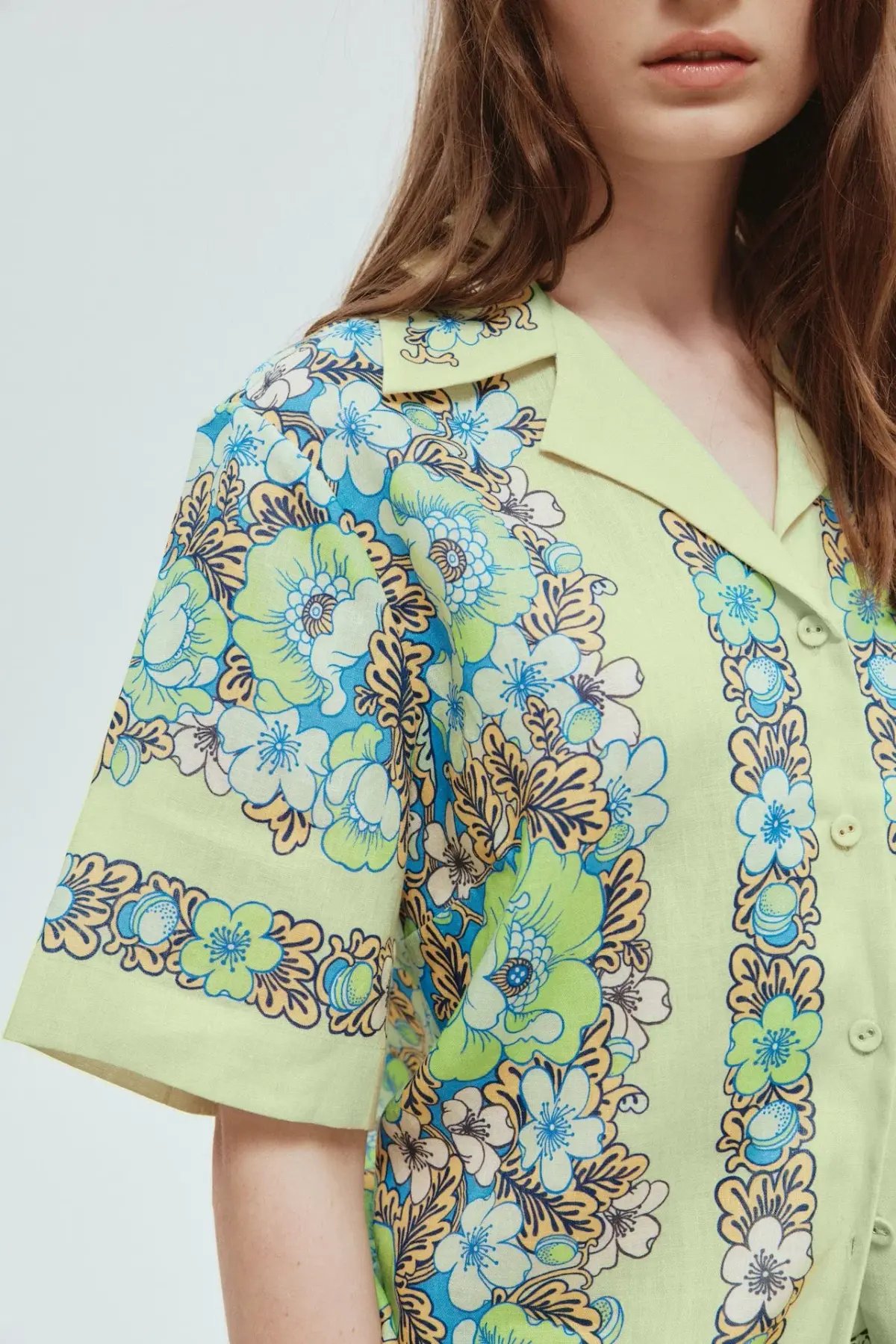 Alemais Velma Oversized Linen Shirt and Pants Set Green Floral Size AU 16 photo 2