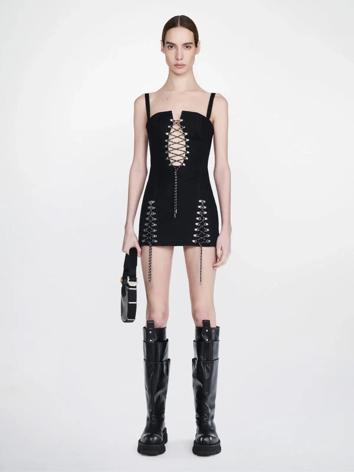 Dion Lee Hiking Laced Mini Dress Black Size 10 photo 3