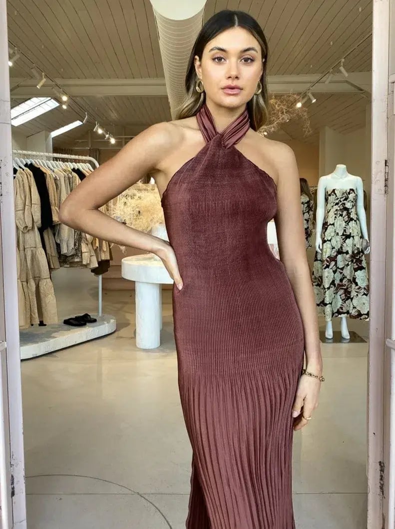Lidee Soiree Halter Midi Dress in Brown Size 8 photo 5