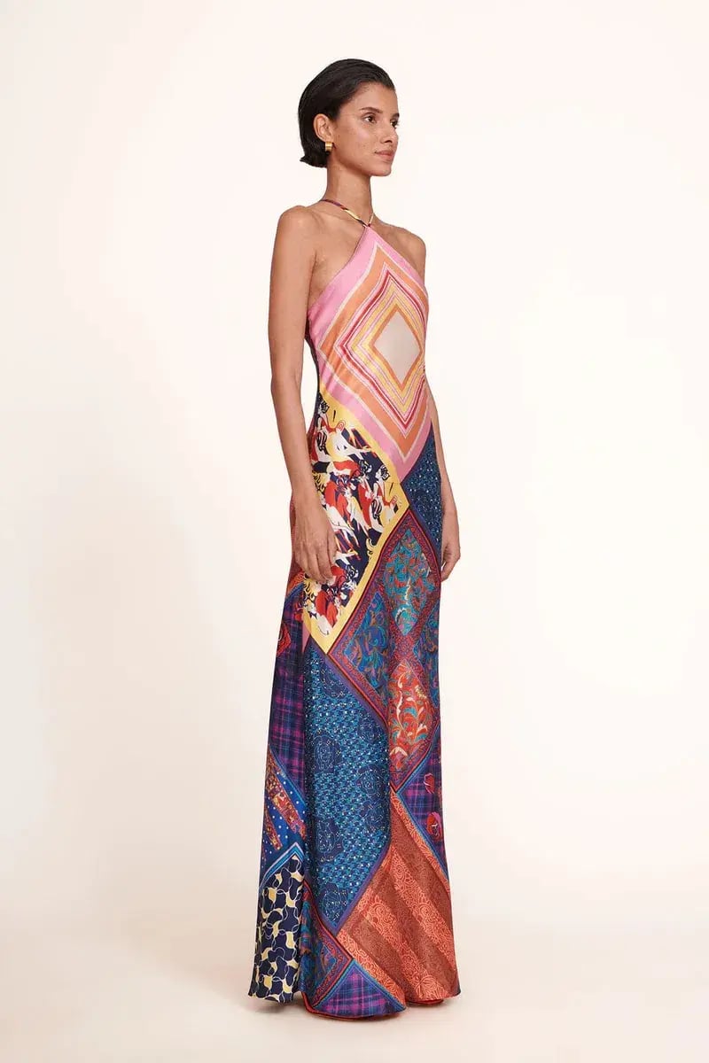 Staud Cubism Dress Patchwork Foulard Multi-colored Size AU 10 photo 2