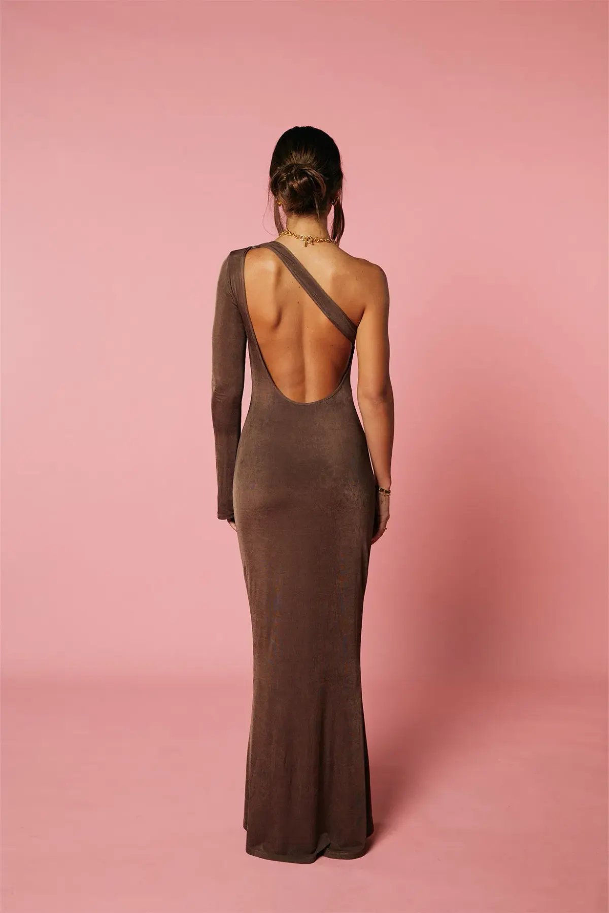 Isabelle Quinn Margot Asymmetrical Dress Cocoa Brown Size 8 photo 3