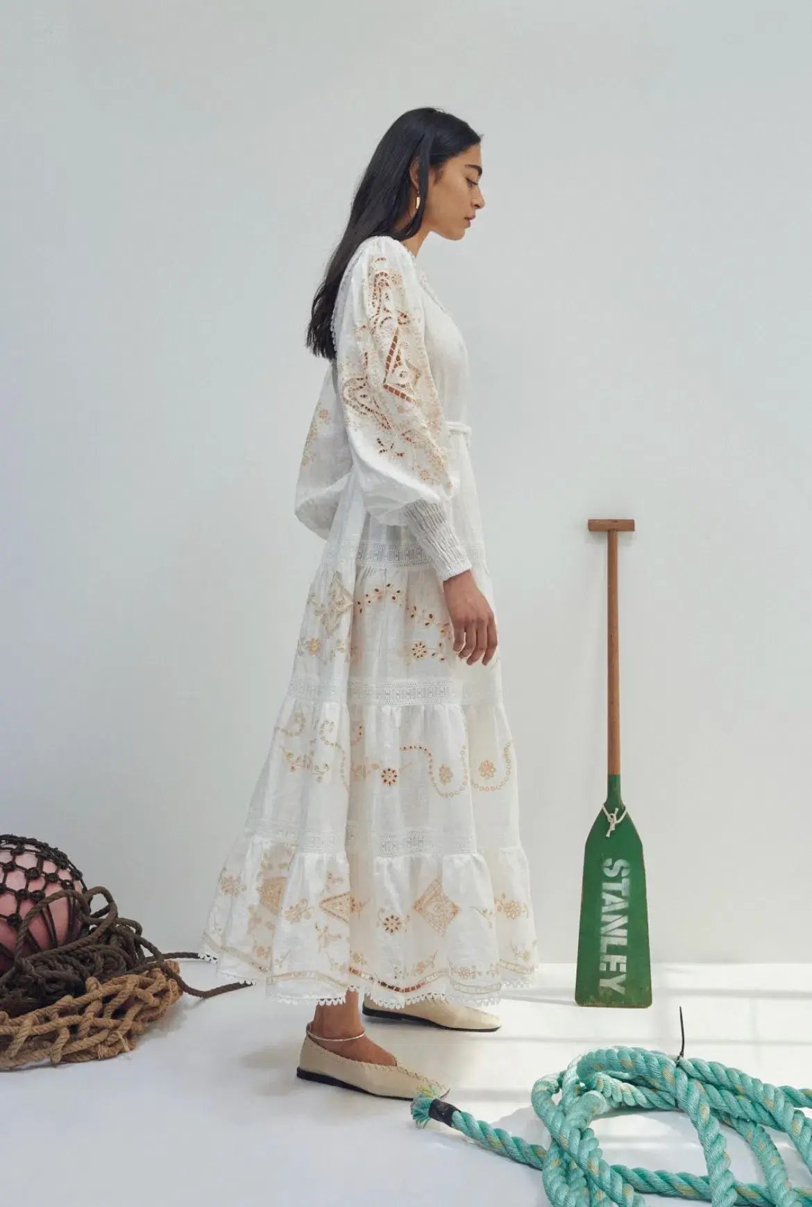 Alemais Embroidered Cecilia Midi Dress White Size AU 10 photo 3