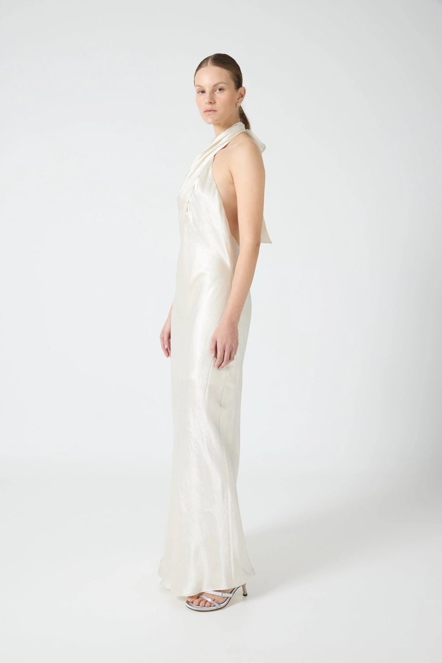 Third Form Crush Wrap Neck Floor Length Dress - Cream photo 2