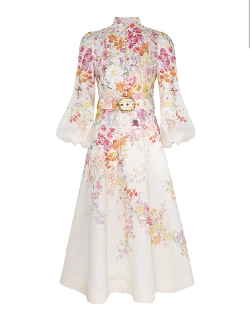 Zimmermann Natura Buttoned Midi Dress In Kaleidoscope Garden photo 4