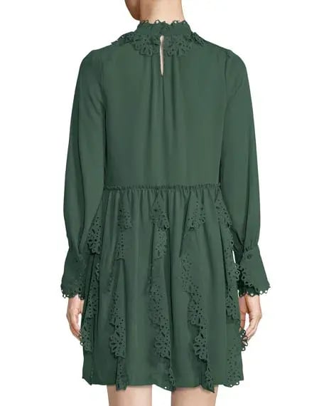 See By Chloe Floral Lace Puff-Sleeve Midi Dress Green Size 10 photo 2