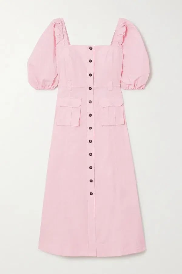Ganni Cotton-blend Ripstop Midi Dress Pink Size 10 photo 2