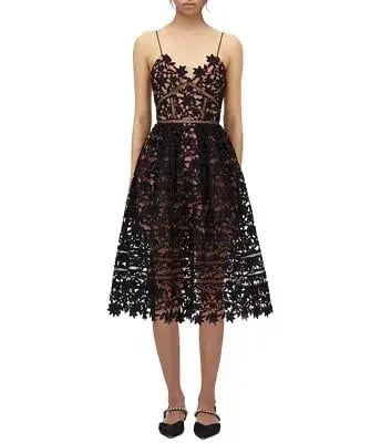Self-Portrait Black Lace Midi Dress Black Size AU 8 photo 2