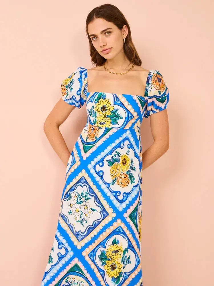 By Nicola Mariposa Puff Sleeve Maxi Dress in Azure Floral Size 8 photo 3