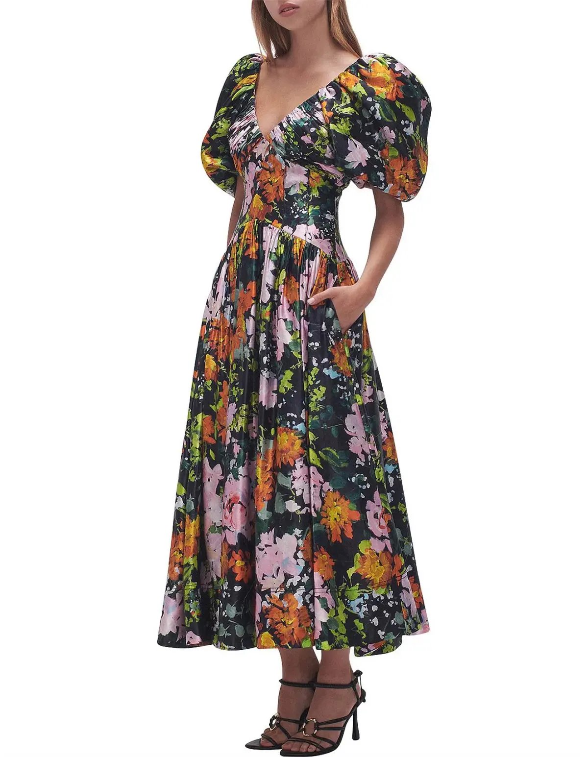 Aje Gabrielle Plunge Midi Dress Midnight Floral Size 8 photo 5