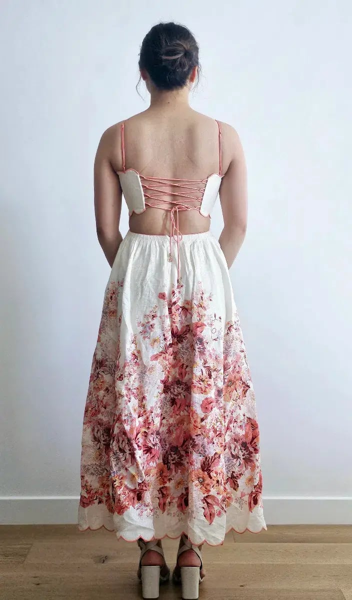 Zimmermann The Devi Scallop Midi Dress in Cream Floral Size 0 /Au 8 photo 4