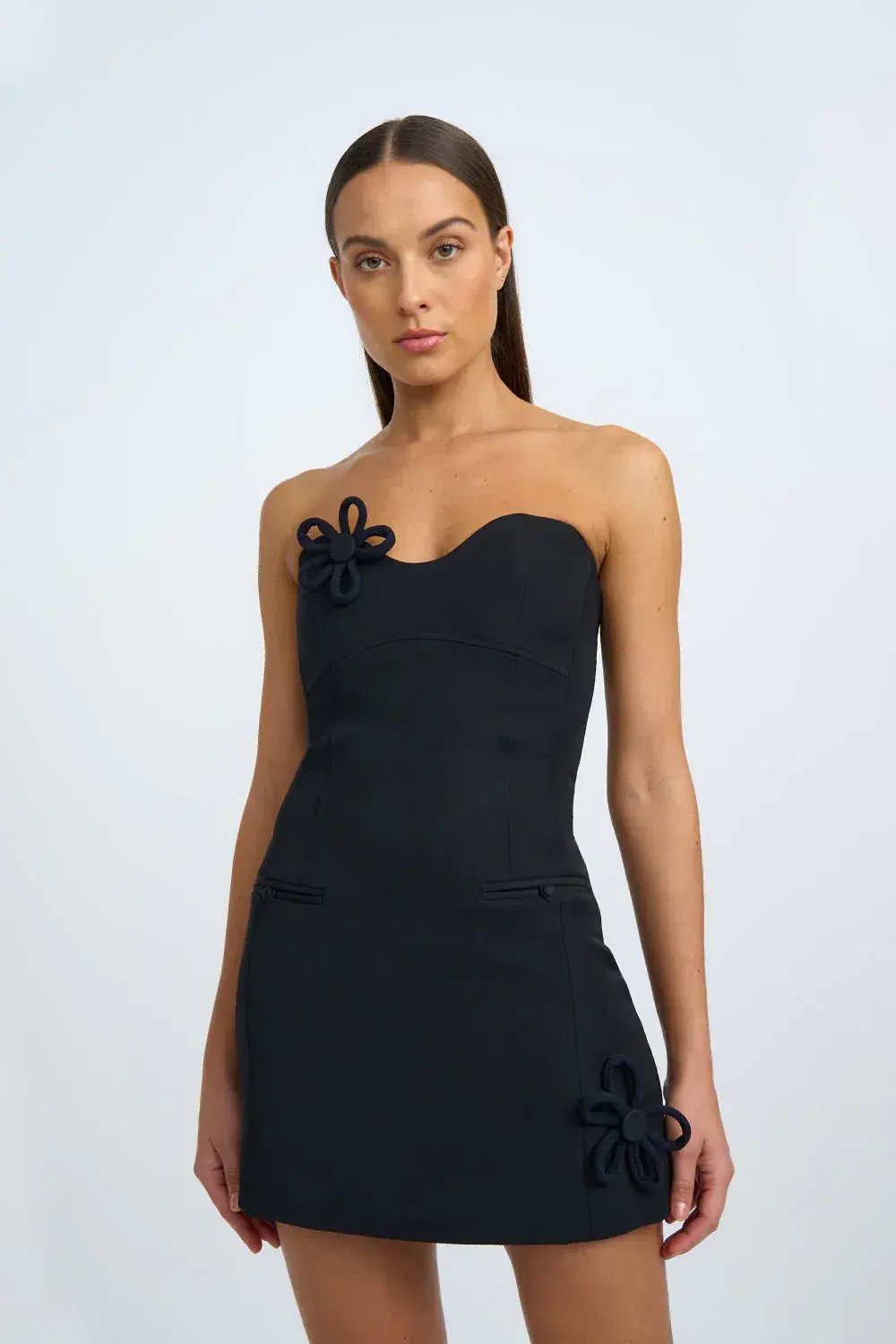 By Johnny Sebina Strapless Panel Mini Dress Black Size 14 photo 3