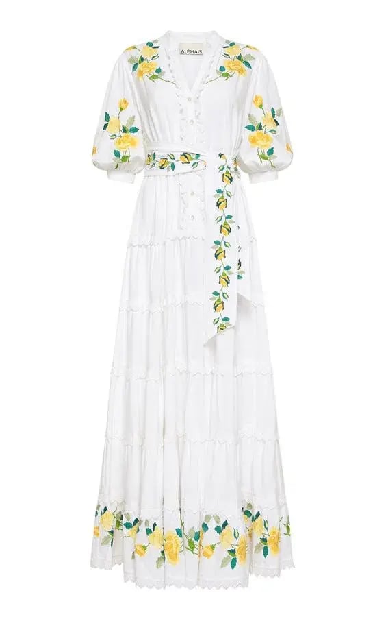 Alemais Rosa Embroidered Cotton-linen Maxi Dress White Size 12 photo 5