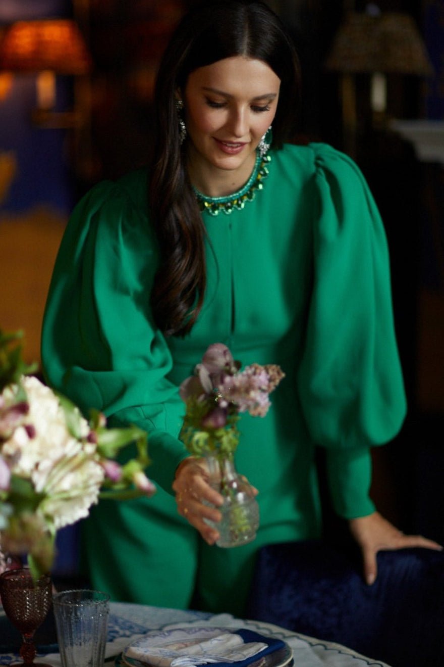 Andrew Gn Crystal Embellished Crepe Gown, Green photo 3