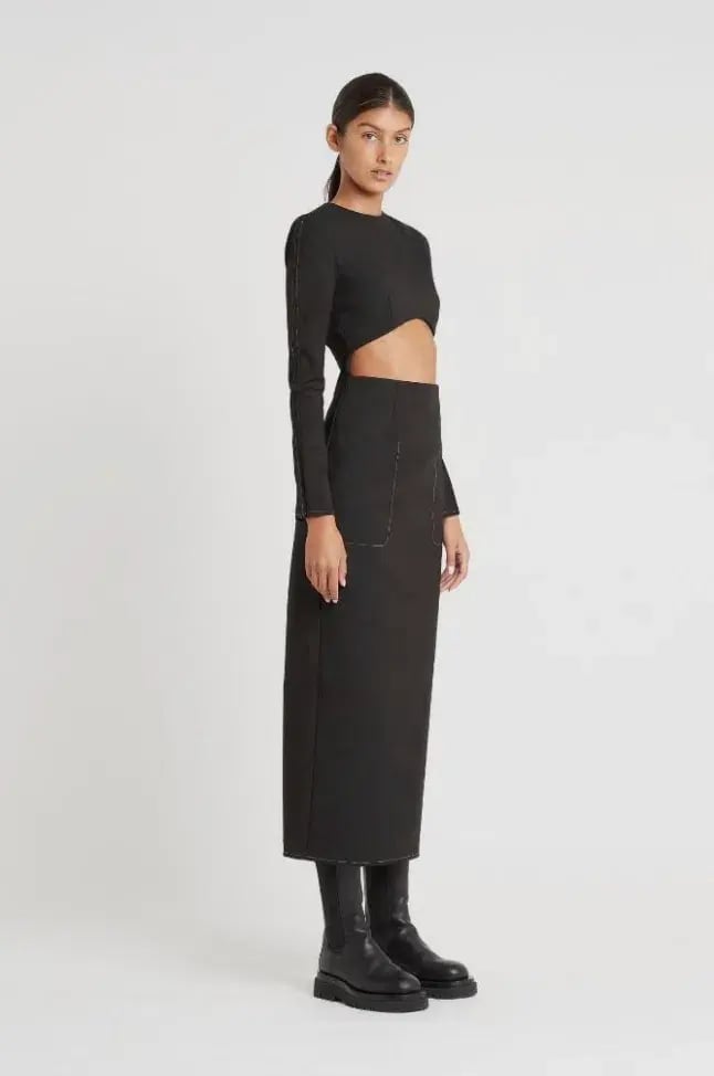 Sir the Label Maxe Black Long Sleeve Cutout Waist Midi Dress size 0 photo 4
