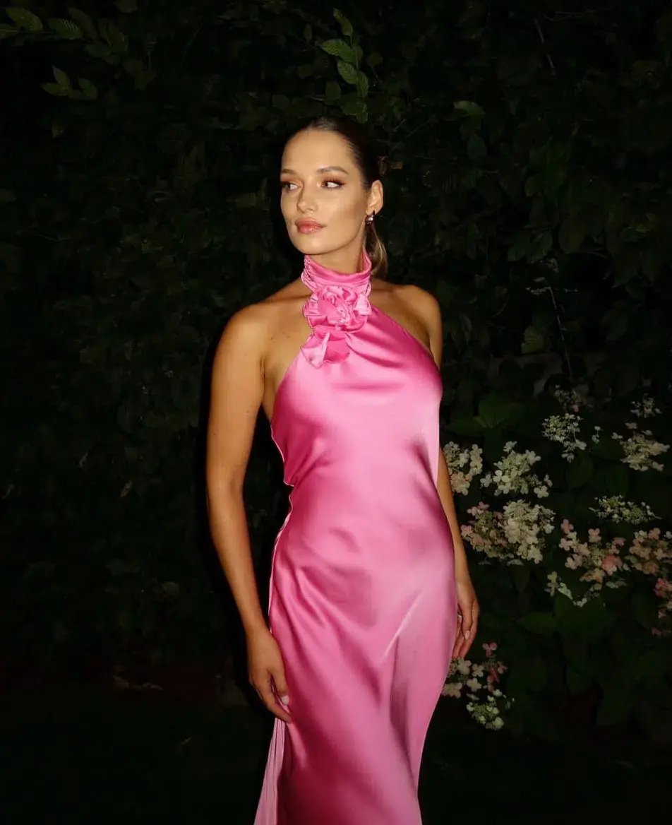 Misha Teresa Satin Gown Pink/Purple Rose Size 8/S photo 4