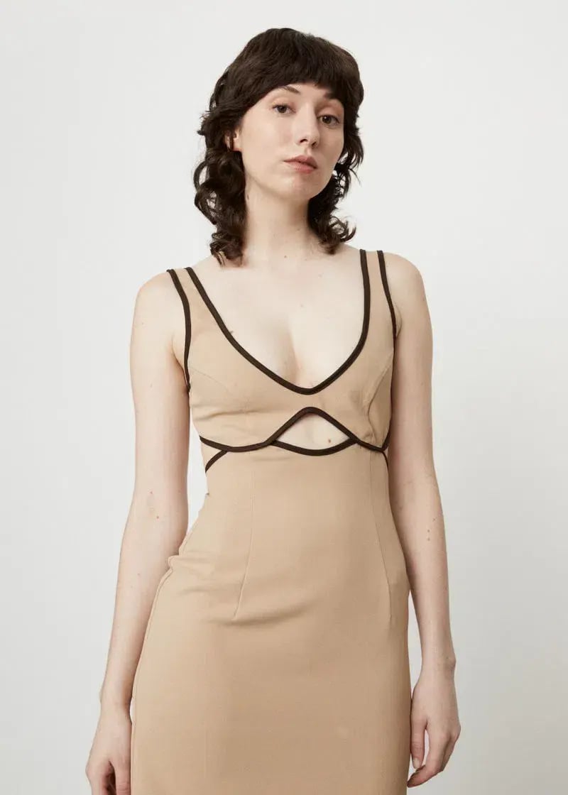 Wynn Hamlyn Burn Out Bodice Dress Beige Size 10 photo 3