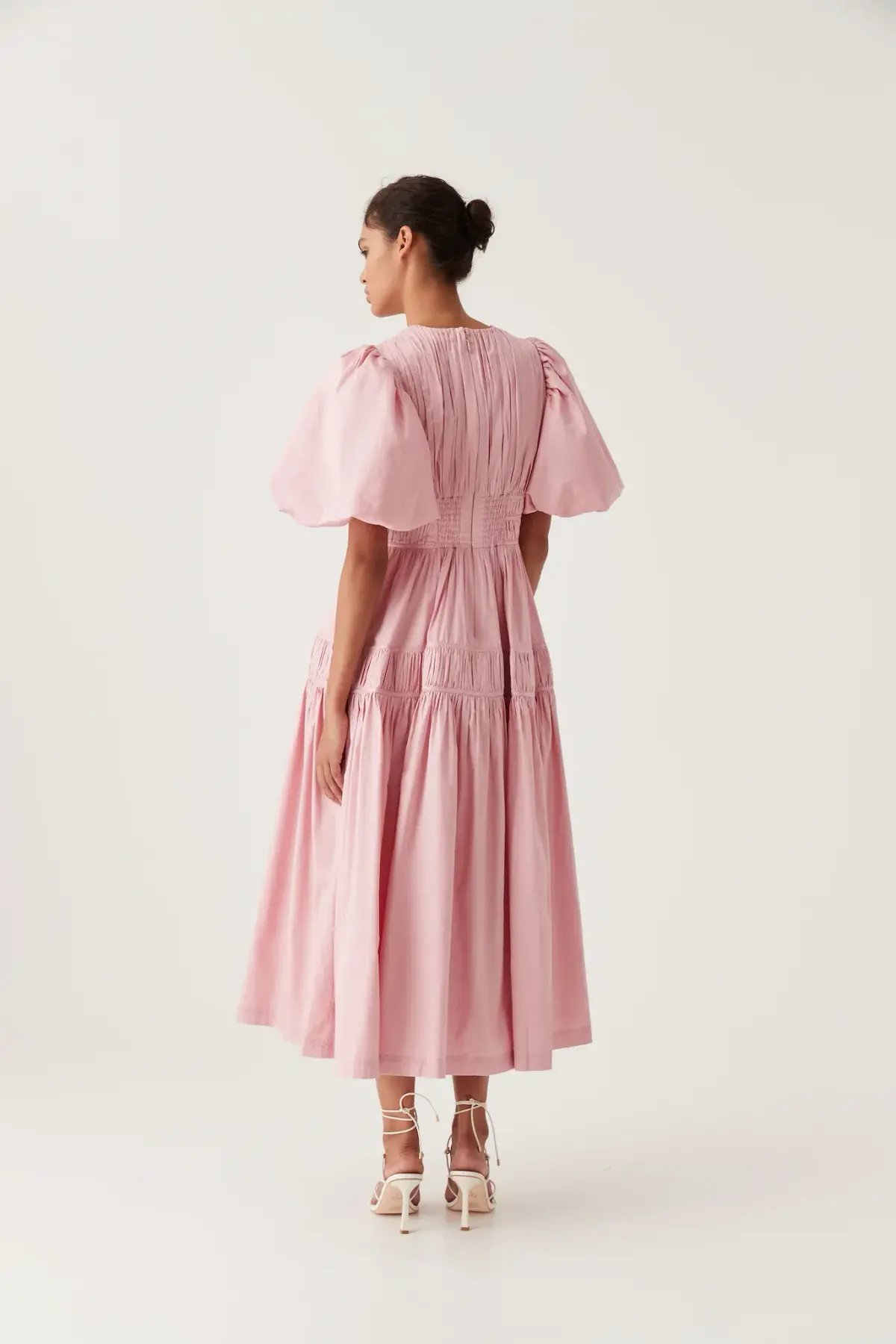 Aje Fallingwater Ruched Midi Dress in Chalk Pink Size AU 14 photo 2