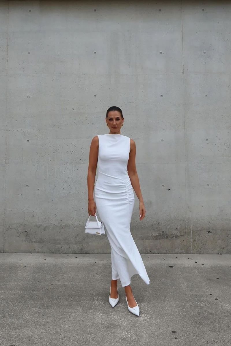 SUBOO JACQUI ROUCHED FRONT MIDI DRESS - WHITE photo 2