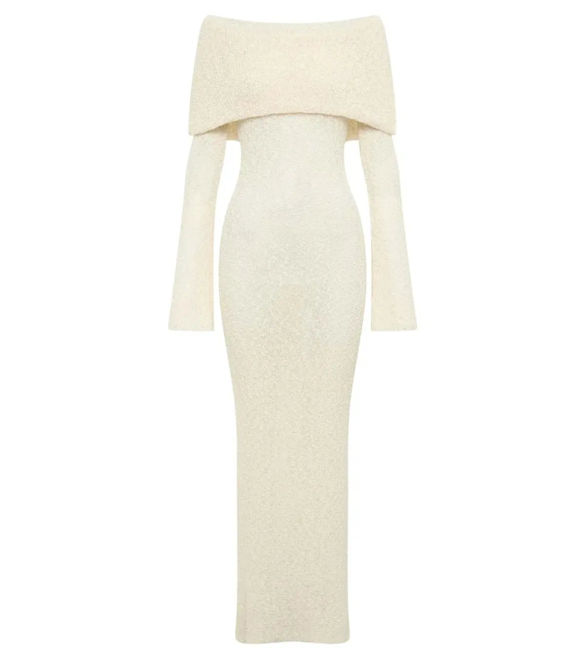 Meshki Marisol Off Shoulder Boucle Maxi Dress Cream Size 3XL / AU 18 photo 4