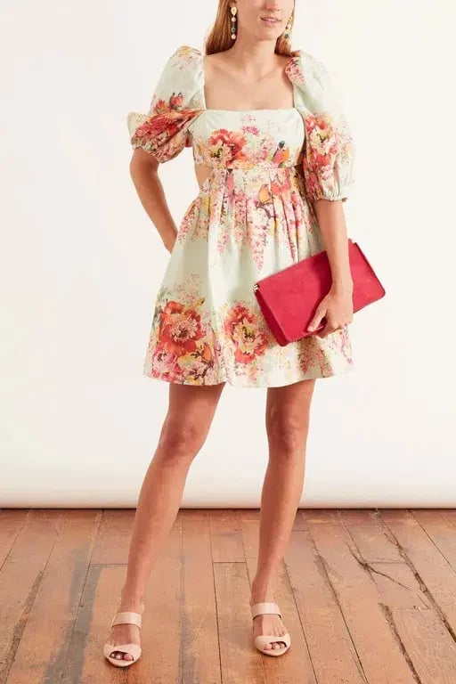 Zimmermann The Mae Cut Out Mini Dress in Mint Floral Size 10 photo 3