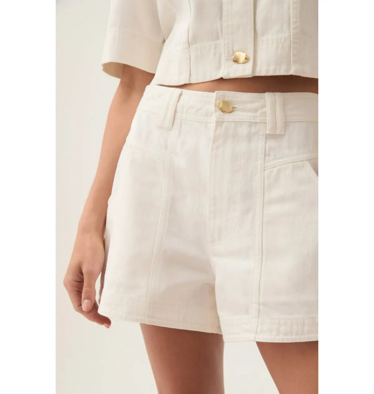 Aje Ren Denim Crop Shirt and Ren Belmond Denim Short Set in White Size AU 8 photo 2