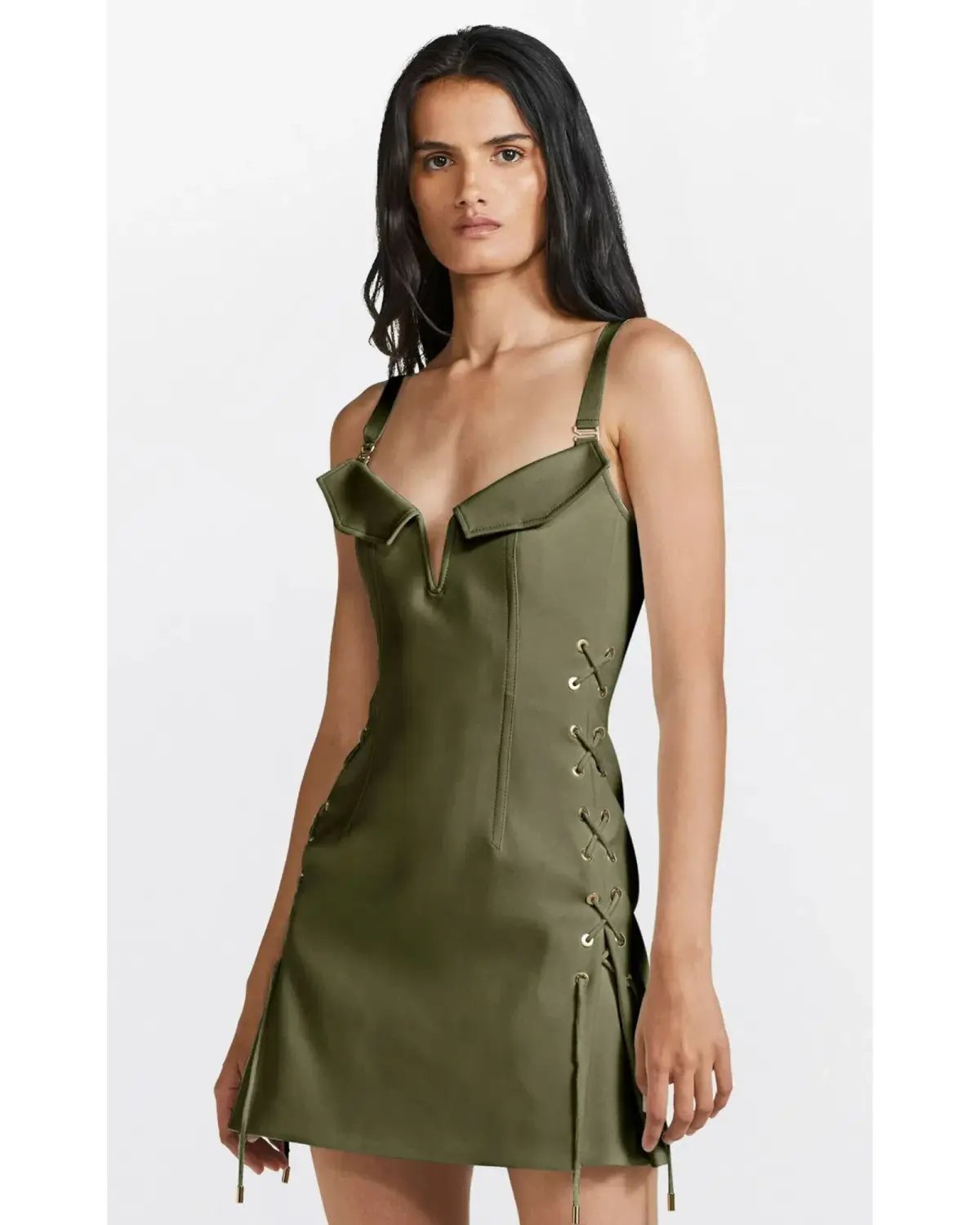 Dion Lee Laced Bonded Mini Dress in Moss Green Size AU 6 photo 3