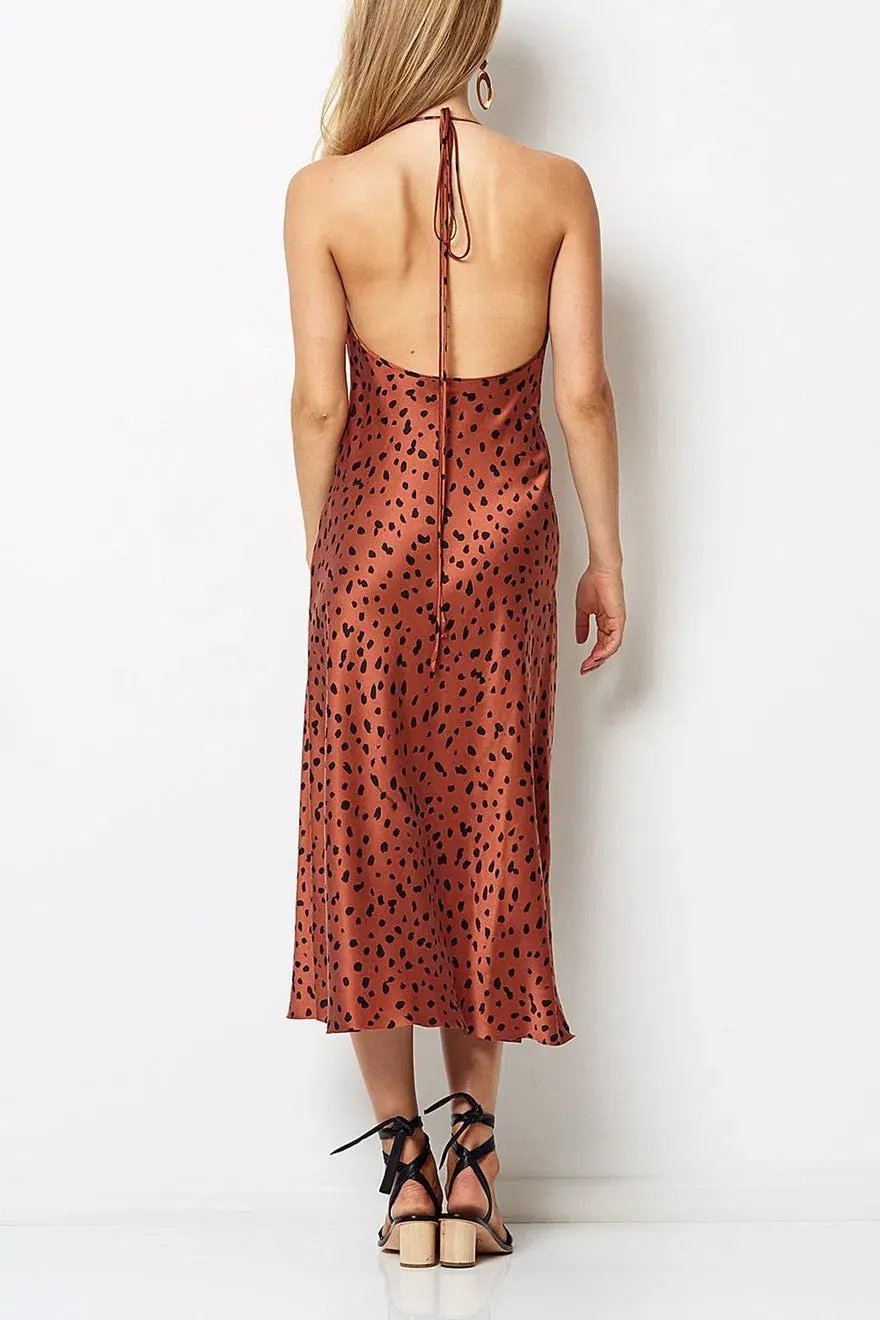 Bec & Bridge Wild Cat Silk Bias Midi Brown Size AU 10 photo 3