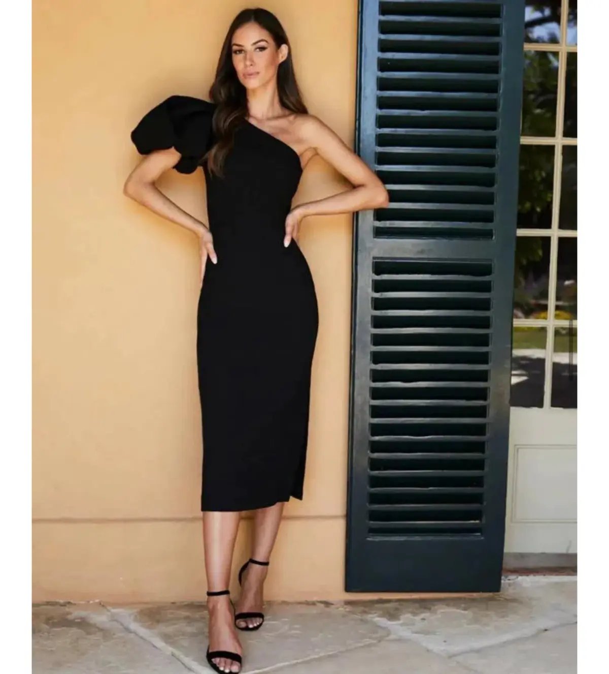 Rebecca Vallance Natalia One Sleeve Midi Dress Black Size AU 14 photo 4