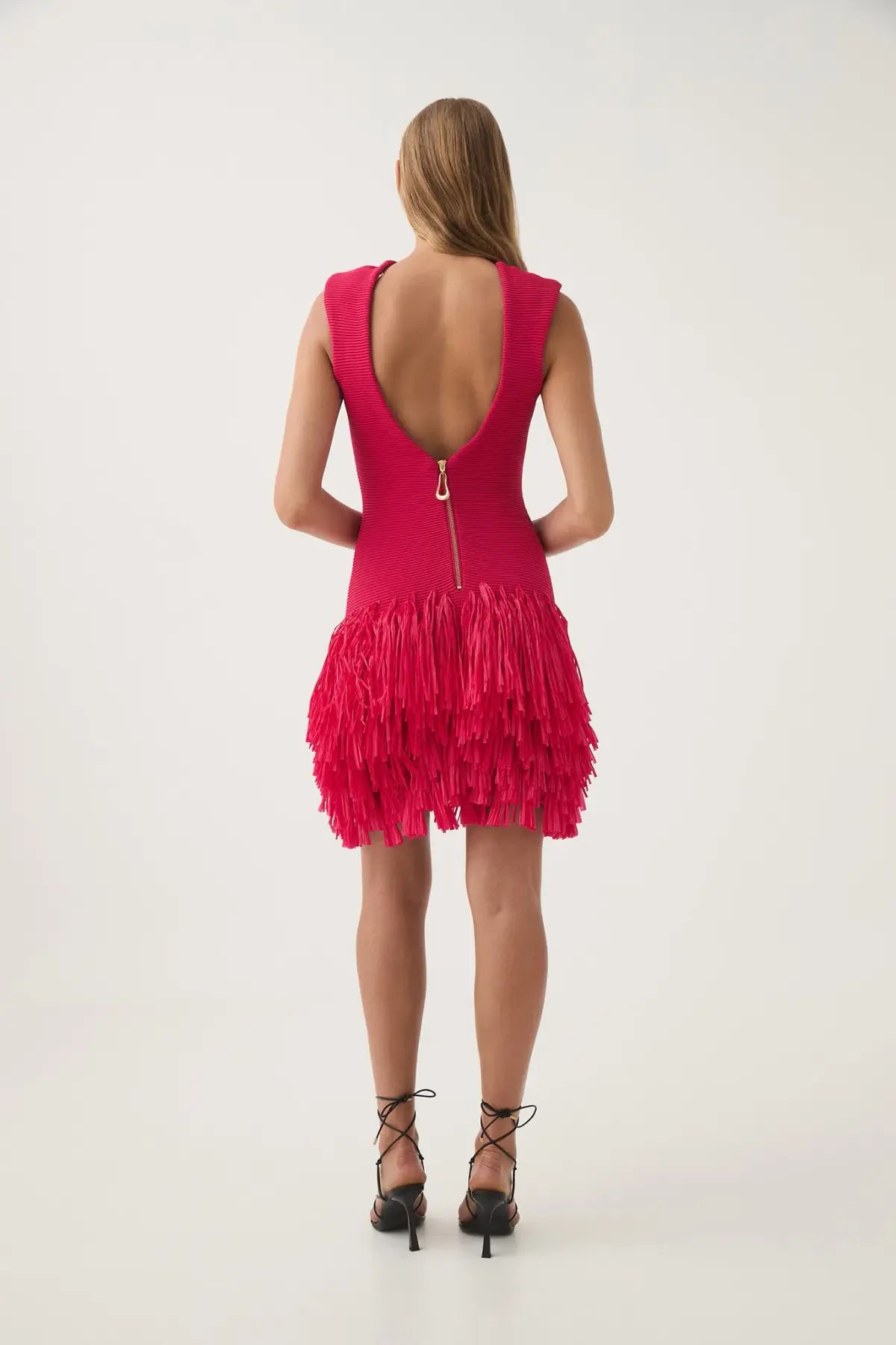 Aje Rushes Raffia Knit Mini Dress Deep Fuschia Size S /Au 8 photo 3
