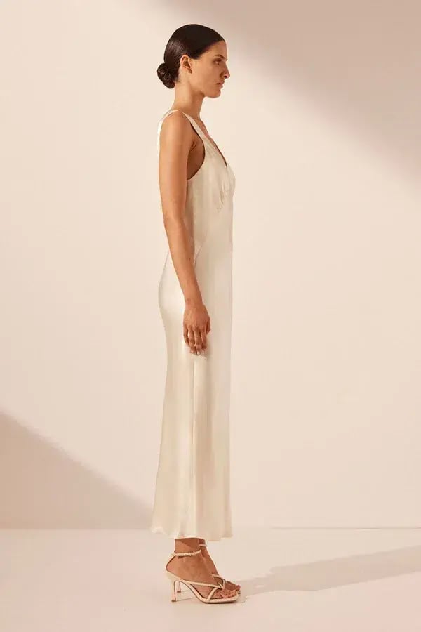Shona Joy Plunged Midi Dress Cream Size 8 photo 3