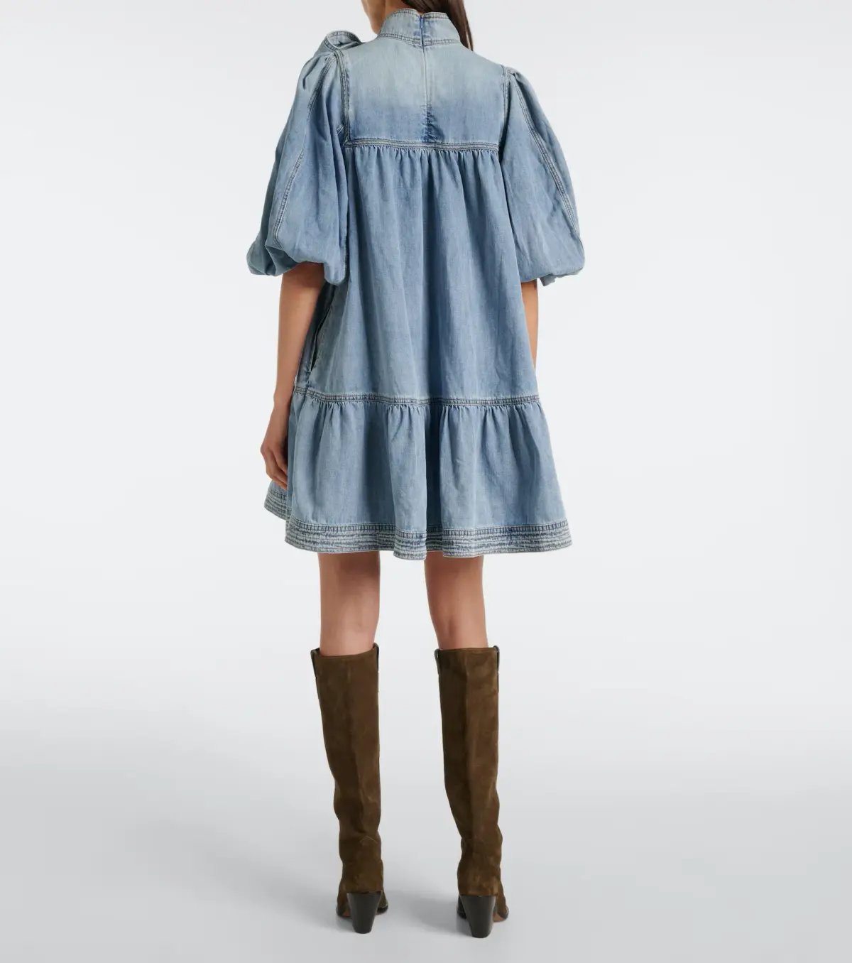 Zimmermann Denim Smock Mini Dress Faded Blue Size 6 photo 3