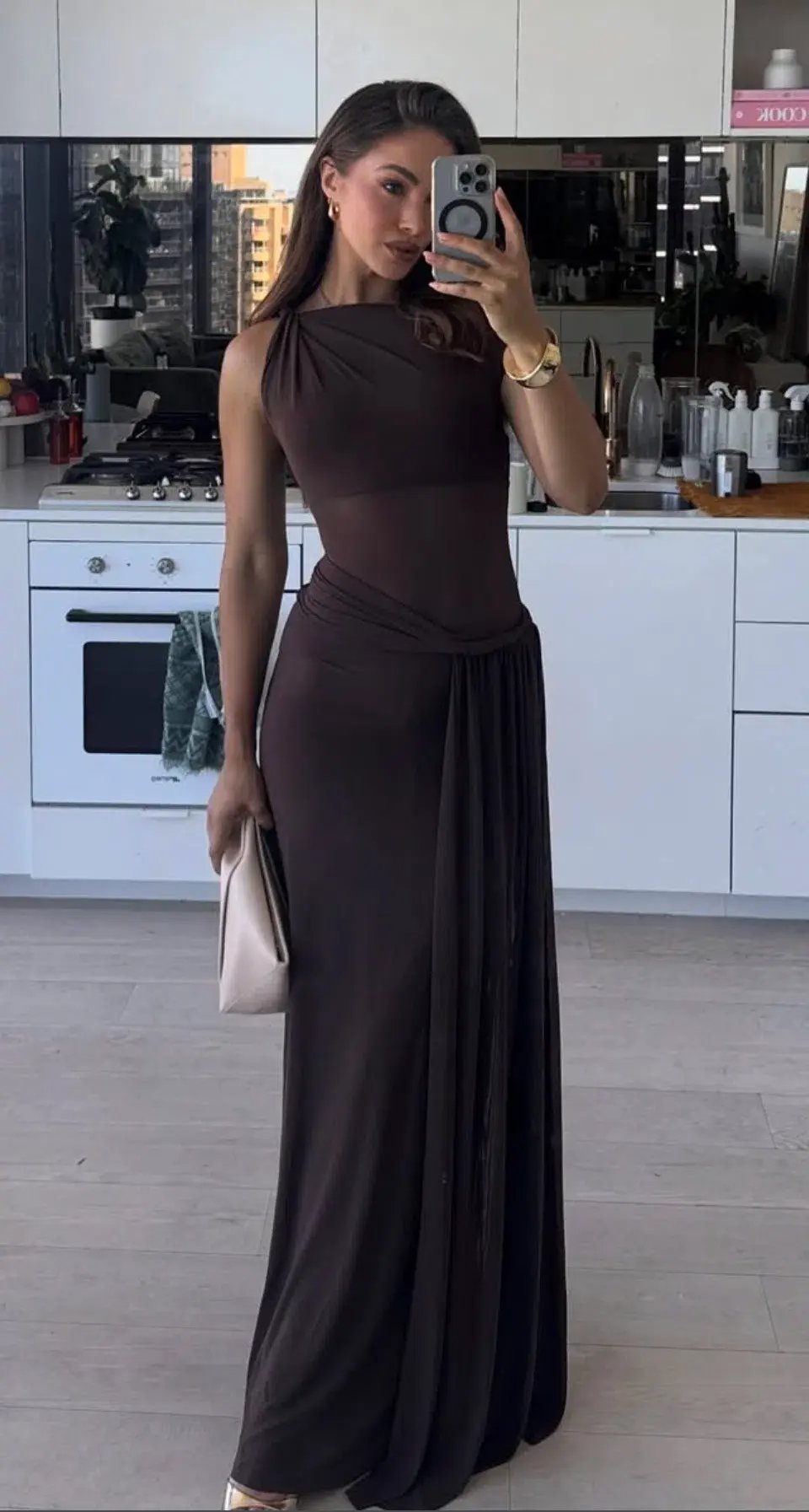 Misha The Sisal Mesh Dress ESPRESSO Size 10 photo 4