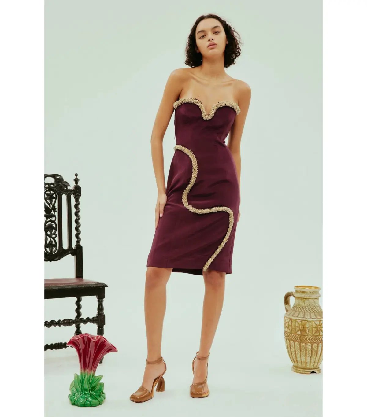 Alemais Orion Embellished Midi Dress Burgundy Size AU 10 photo 2