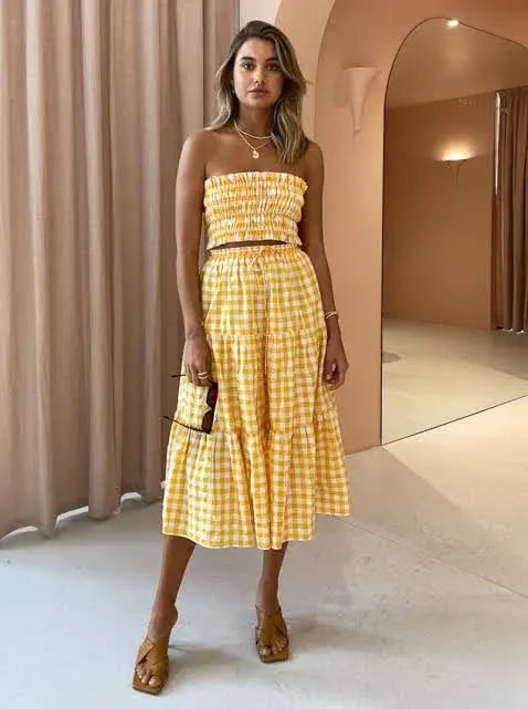 Steele Paradise Crop Top and Erica Skirt Set Papaya Check Size XS / AU 6 photo 4